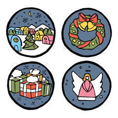 Set of Christmas and New Year round emblems
