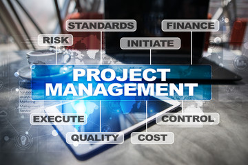 Project management on the virtual screen. Business concept.