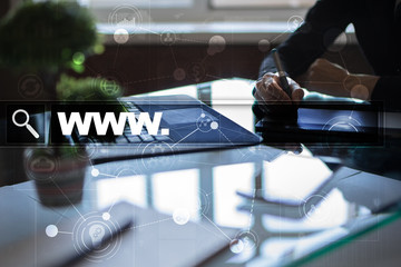 Search bar with www text. Web site, URL. Digital marketing. Business, internet and technology concept.