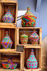 Colorful souvenirs in a shop in Morocco
