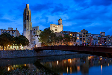 Girona City By Night in Catalonia, Spain