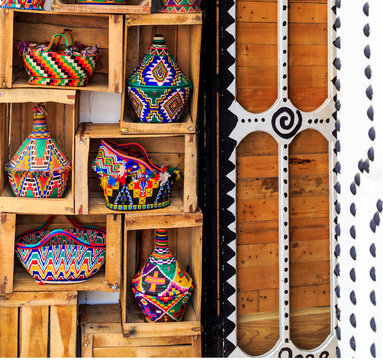 Colorful souvenirs in a shop in Morocco