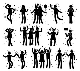 Happy Celebration Poses on Vector Illustration