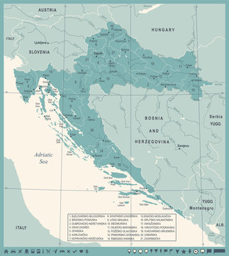 Croatia Map - Vintage Detailed Vector Illustration