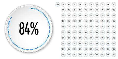 Set of circle percentage diagrams from 0 to 100 ready-to-use for web design, user interface (UI) or infographic - indicator with blue