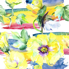 Wildflower eustama flower pattern in a watercolor style. Full name of the plant: eustama. Aquarelle wild flower for background, texture, wrapper pattern, frame or border.