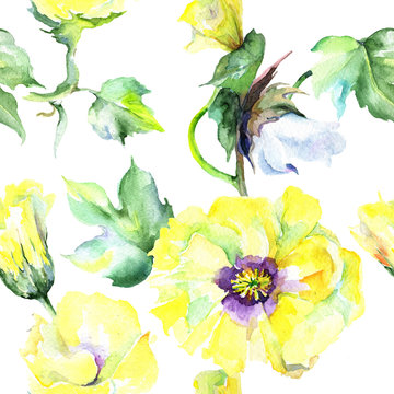 Wildflower eustama flower pattern in a watercolor style. Full name of the plant: eustama. Aquarelle wild flower for background, texture, wrapper pattern, frame or border.