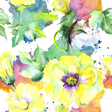 Wildflower eustama flower pattern in a watercolor style. Full name of the plant: eustama. Aquarelle wild flower for background, texture, wrapper pattern, frame or border.