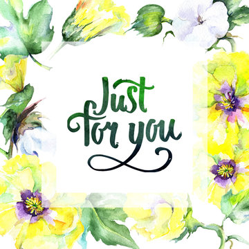 Wildflower eustama flower frame in a watercolor style. Full name of the plant: eustama. Aquarelle wild flower for background, texture, wrapper pattern, frame or border.