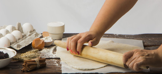 dough with close-up. man is preparing bread dough