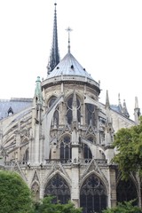Fototapeta na wymiar ノートルダム大聖堂/パリの中心部、シテ島に聳えるノートル・ダム大聖堂は、パリに数多くある歴史遺産の中でも特に貴重で、多くの観光客を集めています。 高く聳える双塔、空に突き刺すように延びる尖塔、すらりとした曲線を描くフライング・バットレス、バラ窓など見事なステンドグラスは初期ゴシック建築の傑作と言われています。