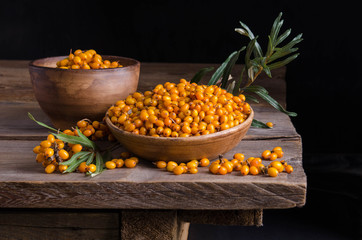 Sea buckthorn  on wooden table