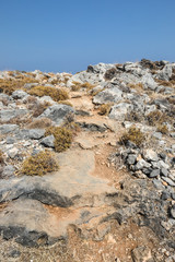 Stony landscape on the way to the Kleoboulous's tomb in Lindos on the Rhodes Island, Greece. 