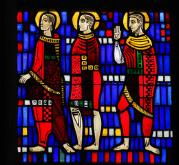 Fototapeta na wymiar Stained Glass in Worms - Three Saints