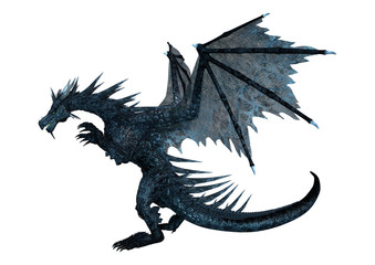 3D Rendering Black Dragon on White