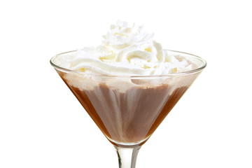 closeup chocolate martini with whipped cream