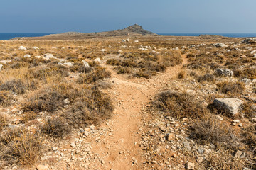 Stony landscape on the way to the Kleoboulous's tomb in Lindos on the Rhodes Island, Greece. 