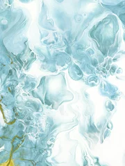 Abstrakter handgemalter Hintergrund aus blauem und goldenem Marmor. © Artlu