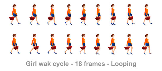shopping girl walk cycle,  Animation sprite sheet, sprites, Loop animation