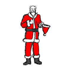 Bald magician Santa Claus with magic wand vector illustration sketch hand drawn with black lines isolated on white background