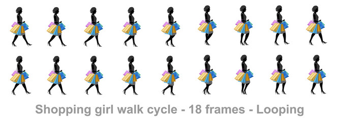 shopping girl walk cycle,  Animation sprite sheet, sprites, Loop animation