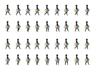 shopping girl walk cycle,  Animation sprite sheet, sprites, Loop animation