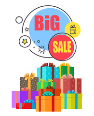 Big Sale Promo Poster with Gift Boxes in Wrappings