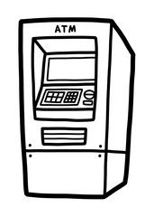 ATM / cartoon vector and illustration, black and white, hand drawn, sketch style, isolated on white background.