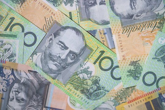 close up of Australian one hundred dollar bills, finance, currency and business concept