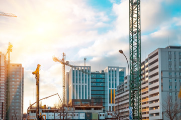 Construction buildings of concrete and glass