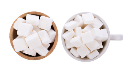 sugar cube in bowl on white background