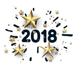 2018 new year sign with gold stars.