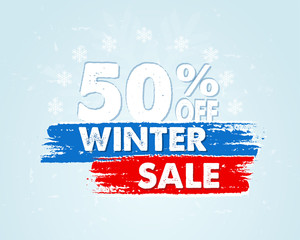 50 percent off winter sale in blue drawn banner
