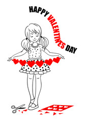 greeting card valentines day mother girl cuts hearts piece of paper red chain of lemets figurines love friendship