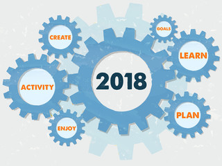 new year 2018 and business conception words in grunge gears infographic
