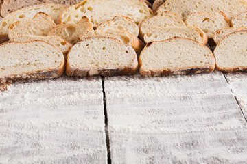 Bakery concept. Plenty of sliced bread background