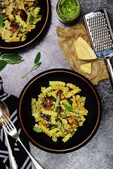 Creamy Pesto Pasta with mushrooms. Vegetarian pasta
