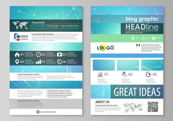 Blog graphic business templates. Page website design template, abstract vector layout. Chemistry pattern, connecting lines and dots, molecule structure, medical DNA research. Medicine concept.