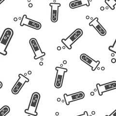 Chemical test tube seamless pattern background. Business flat vector illustration. Experiment flasks sign symbol pattern.