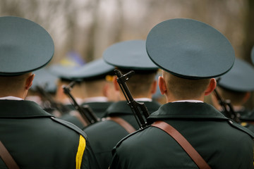 Soldiers take part at a military parade