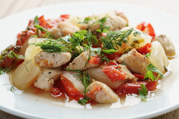braised chicken fillet with squash and bell pepper