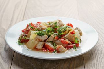 braised chicken fillet with squash and bell pepper