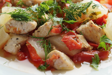 braised chicken fillet with squash and bell pepper