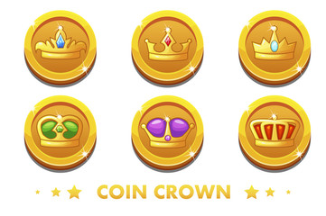 Cartoon Vector Gold coins with the emblem crown