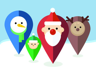 Vector Christmas Pointers with Icons - Santa, Elf, Reindeer, Snowman.