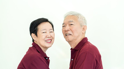 Asian senior couple promise commitment on white background