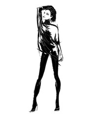 Stylish image with pretty young girl. Sketch of girl