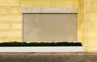 Shutter roller door aluminium steel metal on cement wall and concrete floor the office building for...