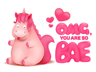 Obraz na płótnie Canvas Cute pink emoticon unicorn cartoon character