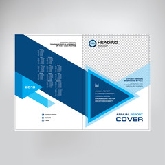 Cover design for annual report, modern abstract blue background, layout for placement of photos and text